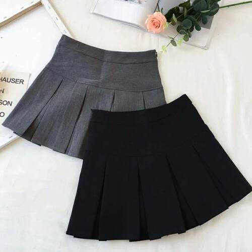 Fashion A Line Women Pleated Skirt High Waist Zipper Grey St