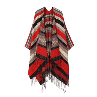Imitation Cashmere Tassel Shawl Womens Sweet Colorblock Cold