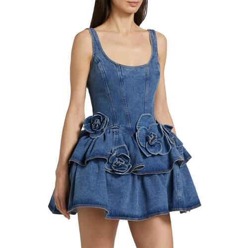 Floral Denim Dress 花朵双层牛仔吊带裙春季休闲风吊带牛仔裙
