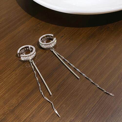 Silver Color Crystal Tassel Non-Piercing Cuff Ear Clip Earri