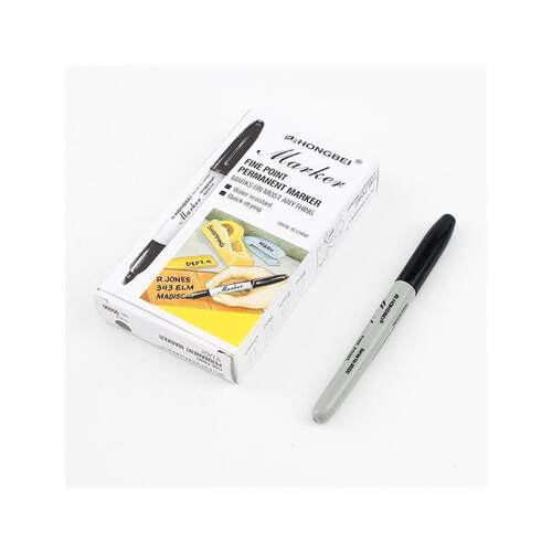 12pcs Black Permanent Marker Pens, Fine Tip, Waterproof, Qui