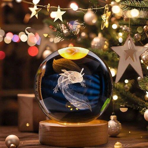 3D Crystal Ball Ornaments with Wooden Base Axolotl Crystal