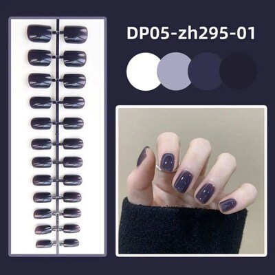 24Pcs Detachable Short Square Head False Nails Glossy Wearab