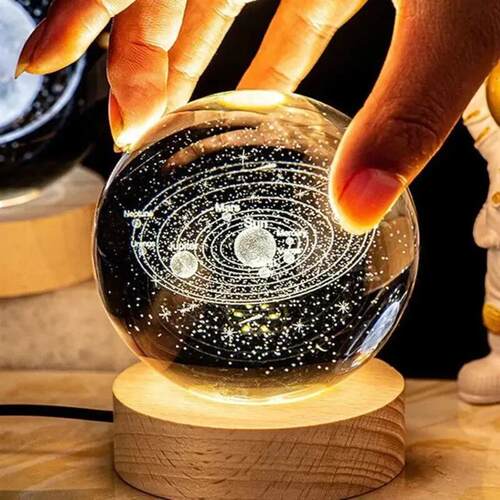 USB Night Light LED Crystal Ball Table Lamp 3D Moon Planet G