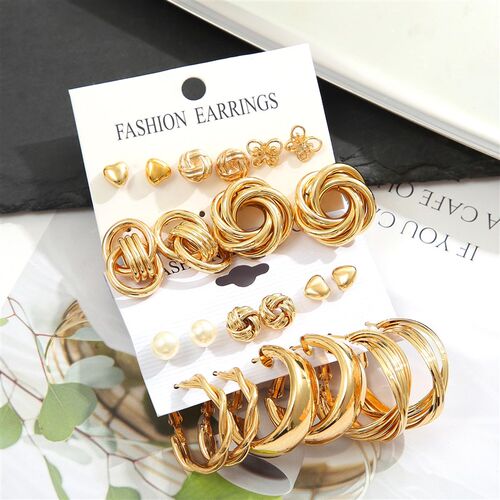 11 Pairs A Set Fashion Zinc Alloy Faux Pearl Rotation Geomet