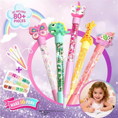 DIY Glitter Pen Making Kit Kids Craft Supplies 80+ Pieces