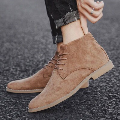 Fashion Khaki Chelsea Boots Men British Style Suede Leather