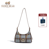 英国泰迪熊格纹日常单肩包休闲简约风女包复古包格纹手提包斜挎包