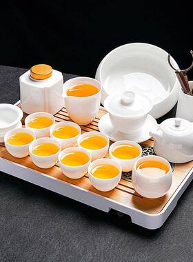 德化脂玉具18991套装家轻用茶奢羊高档白玉白瓷功夫泡茶壶茶杯盖