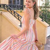 quilting casual dress stripe sling summer sleeveless girls