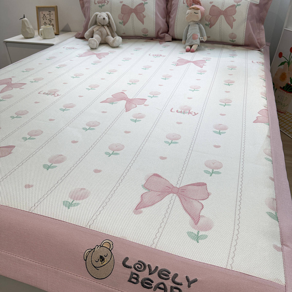 类粉色蝴蝶结夏季冰丝凉席夏天202新款抗菌空调席床笠款可折叠,床上用品,冰丝席,淘宝优惠券,粉丝福利购,淘宝优惠卷