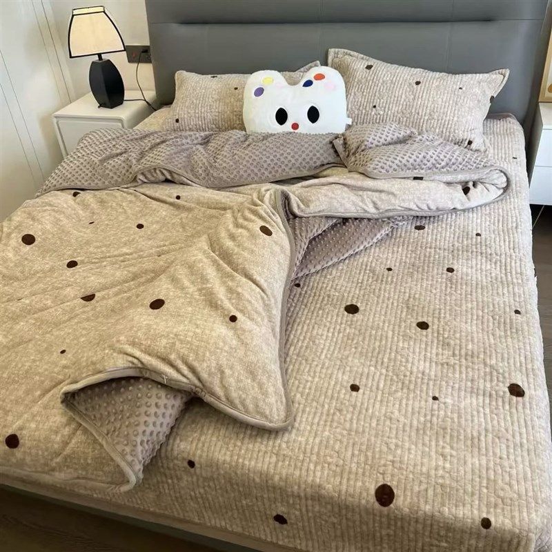 冬季夹棉款床盖四件小清新法式加绒加厚三件绗缝夹棉绒,床上用品,床品套件/四件套/多件套,淘宝优惠券,粉丝福利购,淘宝优惠卷