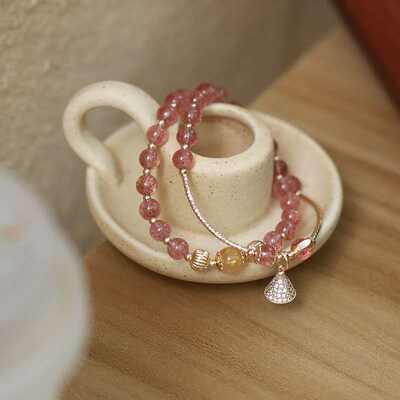 Natural Strawberry Crystal Brlet Womens Round Beads Handmad
