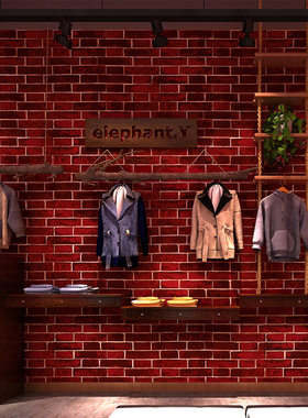 复古怀旧3D立体仿真砖纹红色砖块砖头墙纸咖啡馆酒吧餐厅青砖壁纸