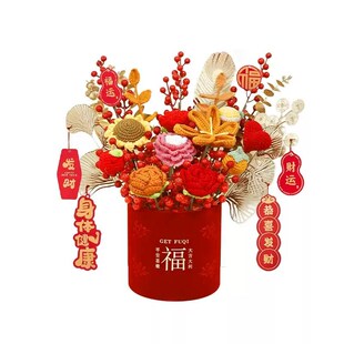 20新年宵手工编织向日葵玫瑰毛线花束乔迁之喜入宅新居装饰摆件