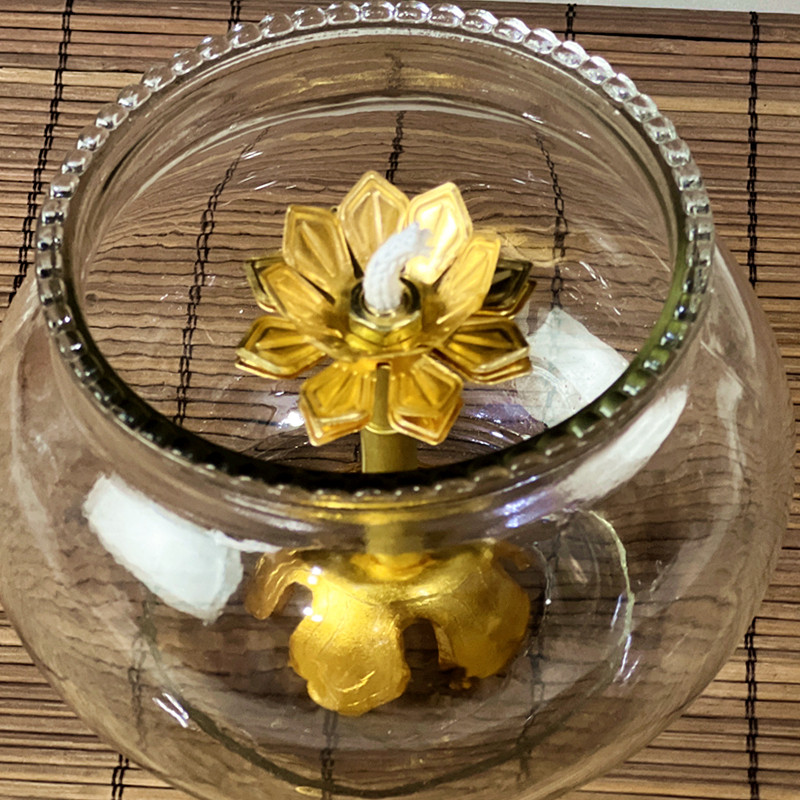 佛堂用品 无字玻璃莲花酥油灯佛前点灯供奉灯座长明蜡烛底座家用
