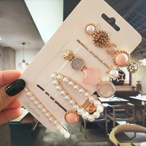 1Set Simulated Pearl Crystal Hair Clip For Women Korean Fash