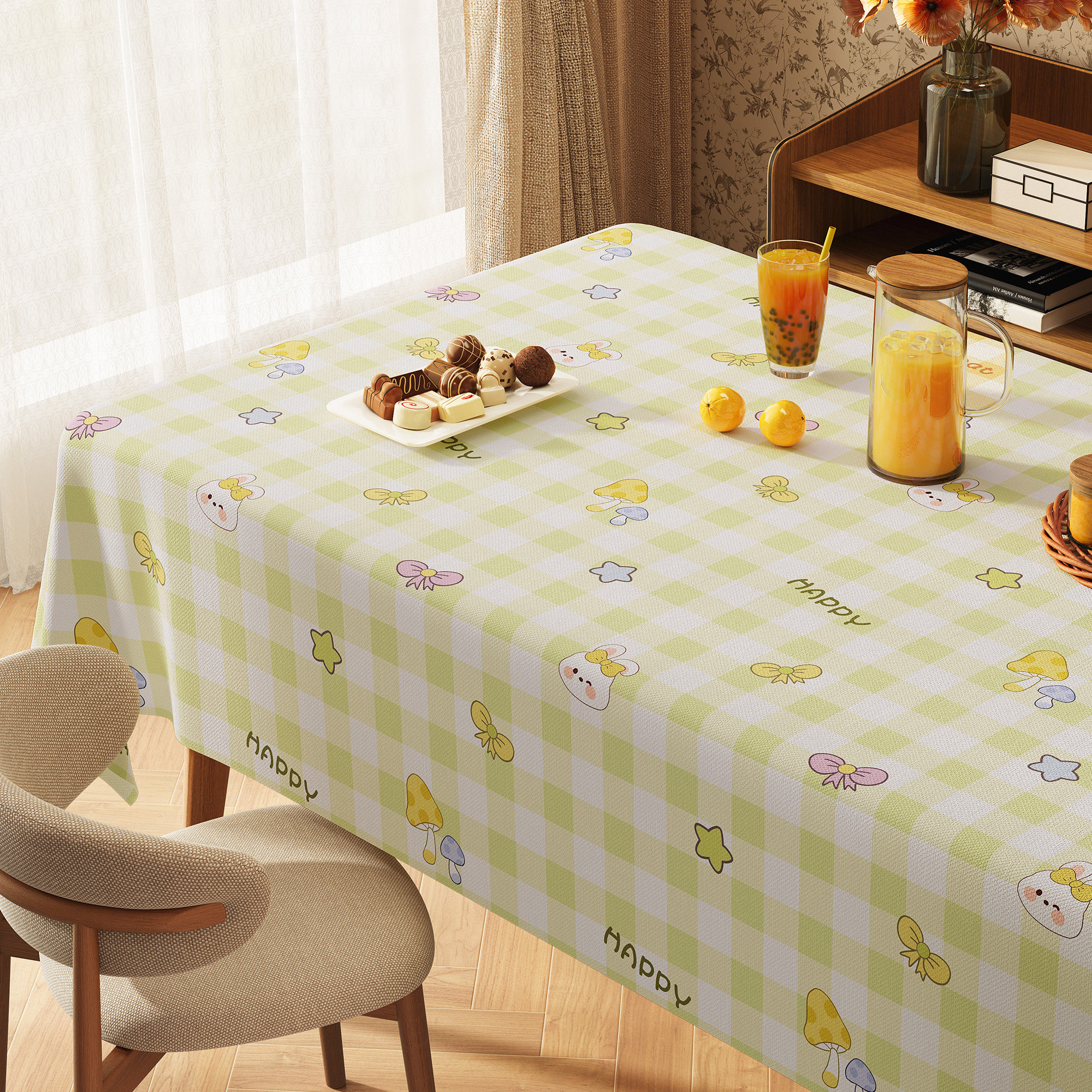 卡通格子桌布防水防油免洗可爱童趣客厅家用餐桌布小清新茶几台布,居家布艺,桌布,淘宝优惠券,粉丝福利购,淘宝优惠卷