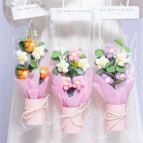 Hand Knitted Artificial Flower Crochet Flower Bouquet with