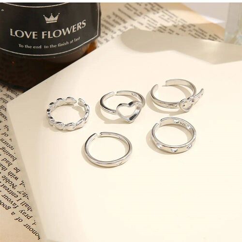 New Fashion Hollow Heart Ring Set 5PCS Elegant Vintage Adjus