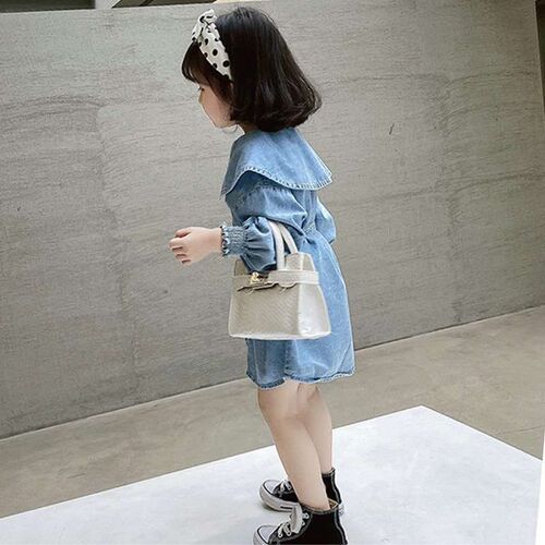 Girls Skirt Navy Collar Lace-Up Denim Dress Dress 23 Spring