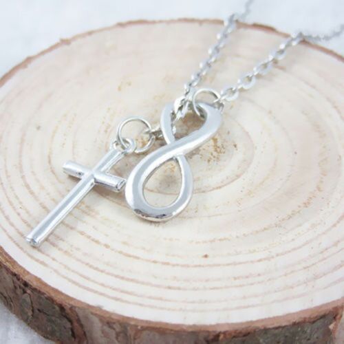 Classic 8 word Infinity Tassel Cross Pendant Silver Color Cl