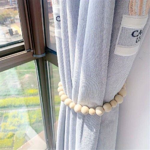 6Pcs Vintage Wooden Bead String Curtain Straps with Metal
