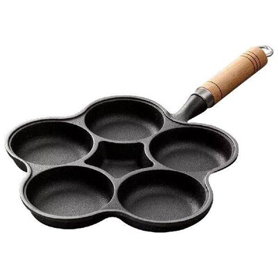 5 Round Holes Egg Frying Pan Cast Iron Cookware Pancake Pan