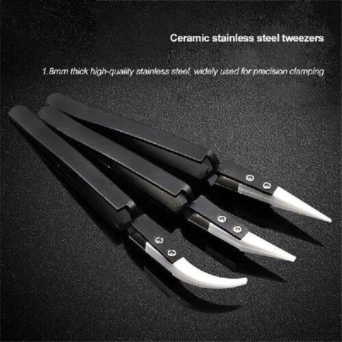 1~5PCS Reverse Tweezers Black Stainless Steel Handle White