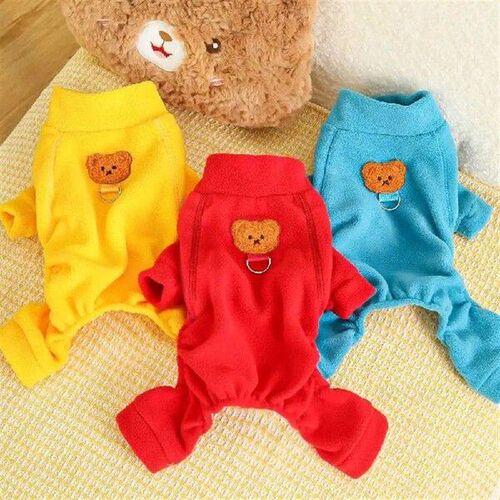 Cute Bear Pattern Plush Dog Jumpsuit Soft Thickened Dog