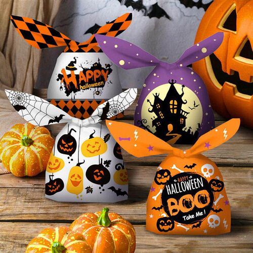 50Pcs Rabbit Ear Halloween Candy Bags Snack Bags Baking Cand