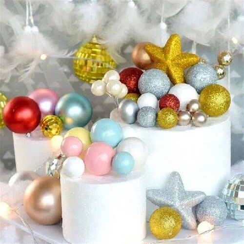 20pcs Glitter Ball Cake Toppers Mixed Size Colorful Ball