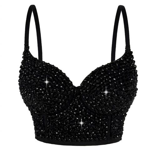 Bright diamond crystal nail bead bra short fish bone
