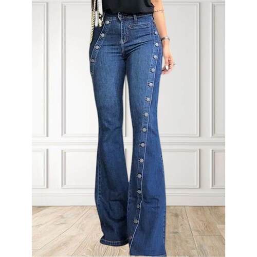 Women Plus Size High Waist Jeans Vintage Casual Slim Denim P