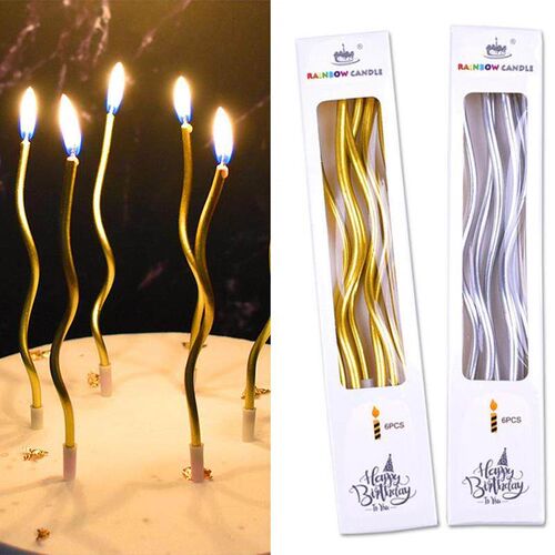 6Pcs Thread Retro Curve Candle Curved Happy Birthday Cake To