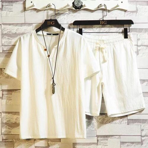 Factory Cotton And Lines Short Sleeve Shorts Set Mens Chine