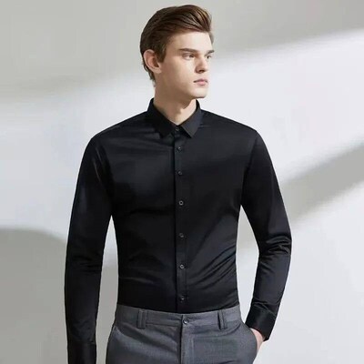 Mens long sleeved elastic shirt, non ironing business