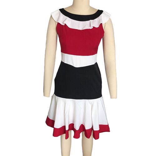 woman dress Office Lady O Neck Ruffled Hem Sleeveless Color