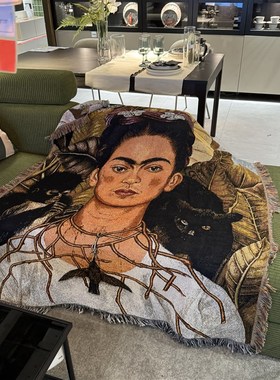墨西哥画家弗里达卡罗Frid Khlo 猴子与自画像 挂毯沙发毯