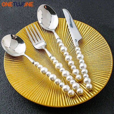 1/3/4Pcs Luxury Pearl Cutlery Set Stainless Steel Tableware