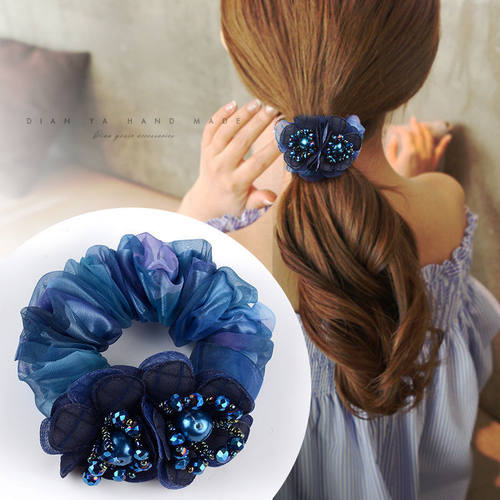 Korean Elegant Flower Scrunchies Women Girls Elastic Hair Ru