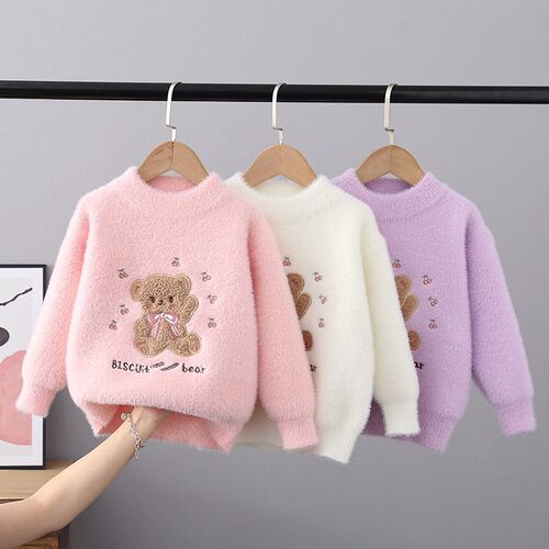 2025 Childrens Sweater Pullover Top Girls Round Neck Knitte