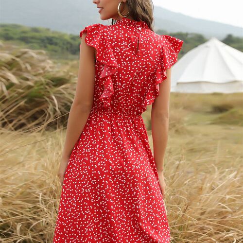Msfilia Summer Ladies Elegant Dot Print Chic Dress Women