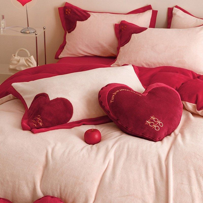 美谊家纺喜被冬天四件加厚珊瑚绒渐变色结婚大红婚庆床品,床上用品,婚庆床品套件,淘宝优惠券,粉丝福利购,淘宝优惠卷