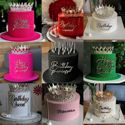 Cake Topper Acrylic Happy Birthday Queen Princess Suitable f