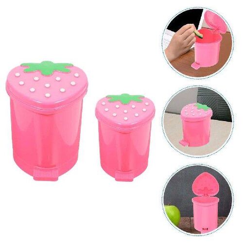 2pcs Desktop Strawberry Garbage Can Convenient Trash Bin