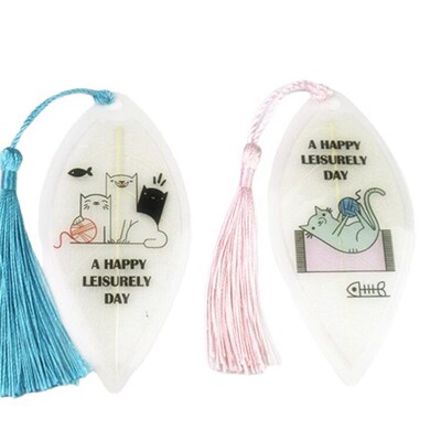 Transparent Leaf Vein Bookmark Cartoon Cat Tassel Bookmark C