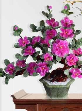 玉石雕刻牡丹花摆件客厅酒柜茶几装饰品办公室家居创意大工艺品