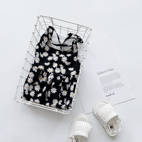 New Children Girls Splicing Daisy Dress Summer Kids Backless