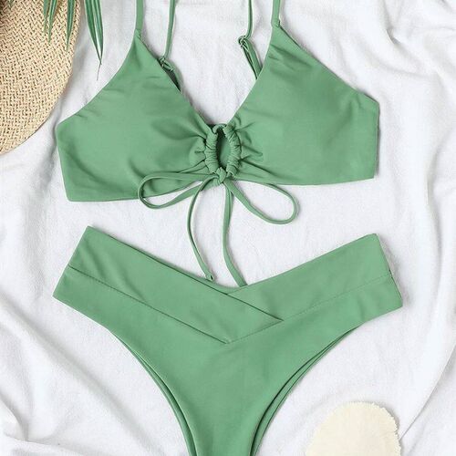 Women s Floral Print High Waist Bikini Set Vintage Ruffled B